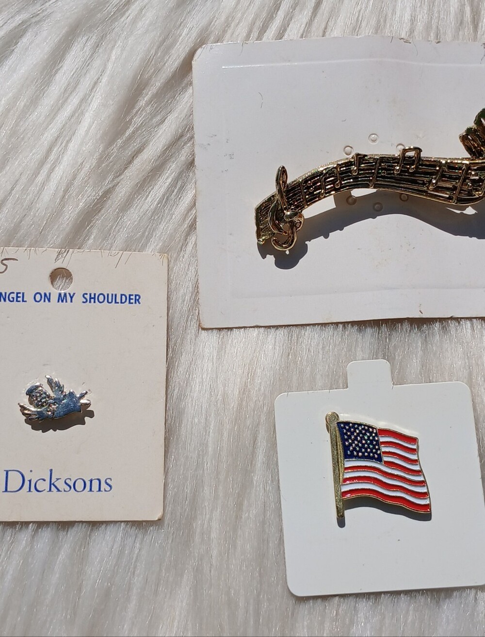 Vintage Brooch Pin Set Jewelry Lot Treble Clef Music Scale USA Flag Angel NWT